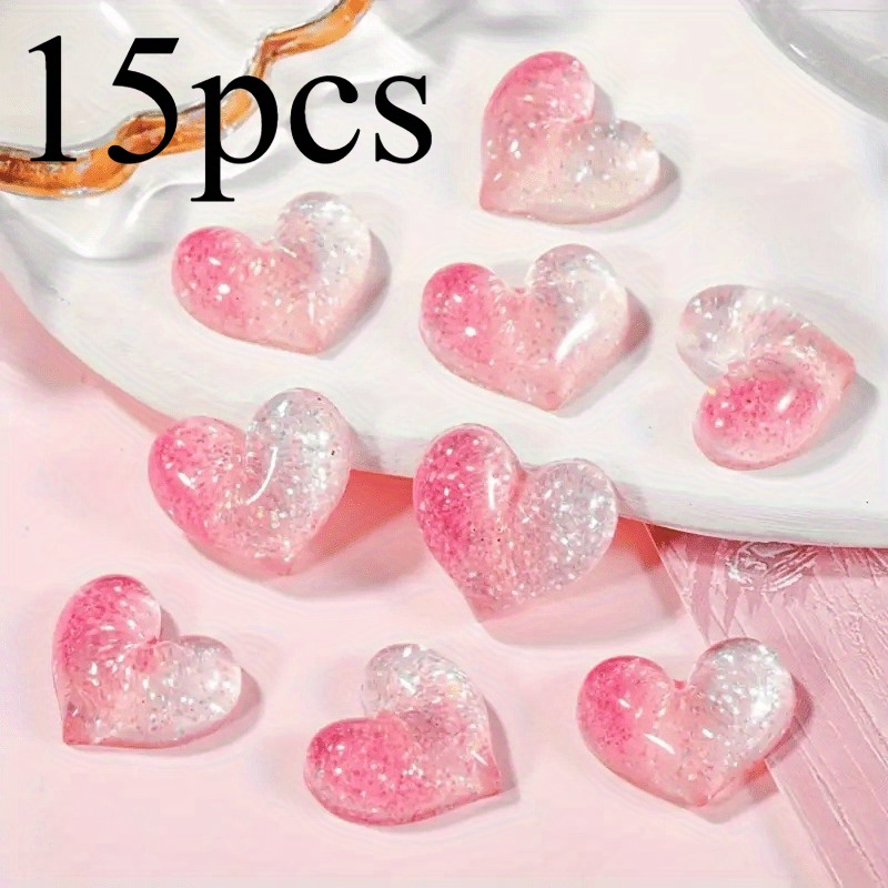 E-shop 15 Stück 0,63 Zoll * 0,79 Zoll Verlaufende Herzförmige Harz Schmuckherstellung Zubehör, Für DIY Accessoires von Haarklammern Scrapbooks
