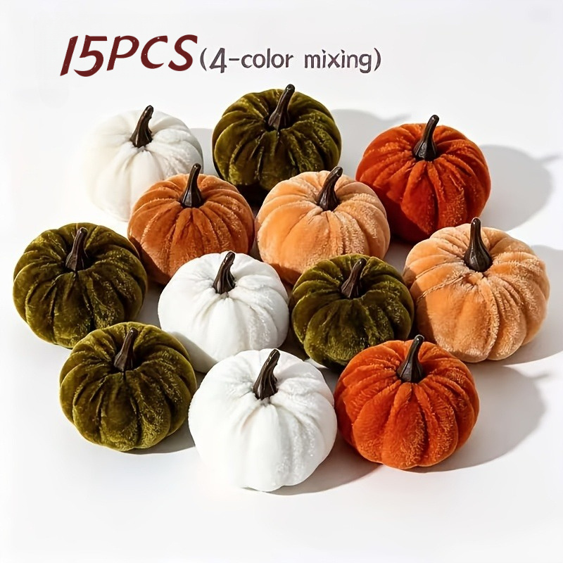 TEMU 15pcs Mini Simulation Pumpkin-multicolor Velvet Artificial Pumpkin, Suitable For Autumn, Halloween And Thanksgiving Decoration, Small Pumpkin