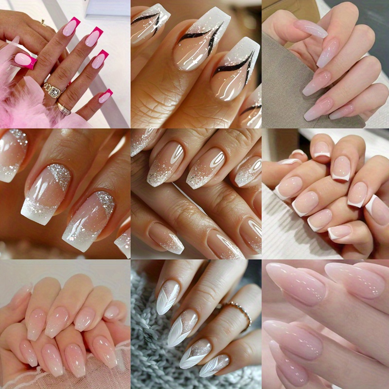 TEMU 216pcs (9pcs) Mermaid Tail French Manicure Nail Sheets Glitter Water Drop Type False Nails Stickers, Suitable For Women