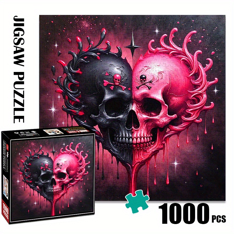 Image of Black And Red Heart Paper Jigsaw Puzzle - 1000pcs, Large Puzzle Toy, Exquisite Game Gift, Family Interactive Game, Diy Decoration, Brain-challenging Holiday Gift