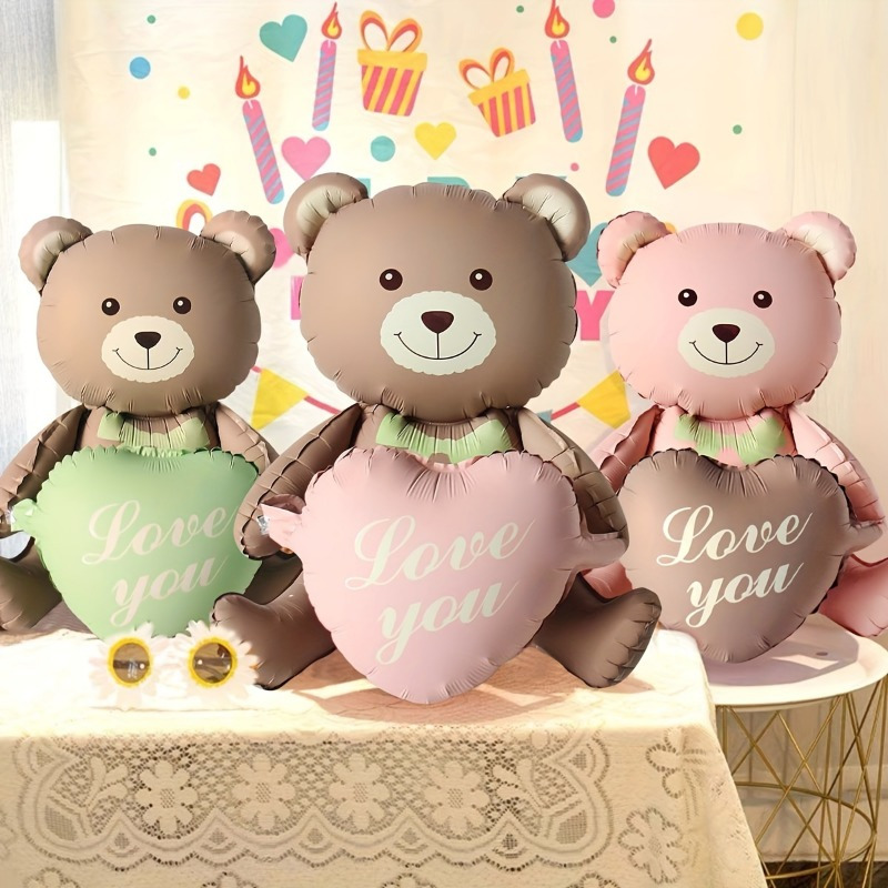 

5-pack 42-inch Valentine's Day Teddy Bear Balloons, Love You Heart-shaped Aluminum Film Balloons For Wedding, Birthday, Easter, Bridal Shower Decorations - Mixed Colors