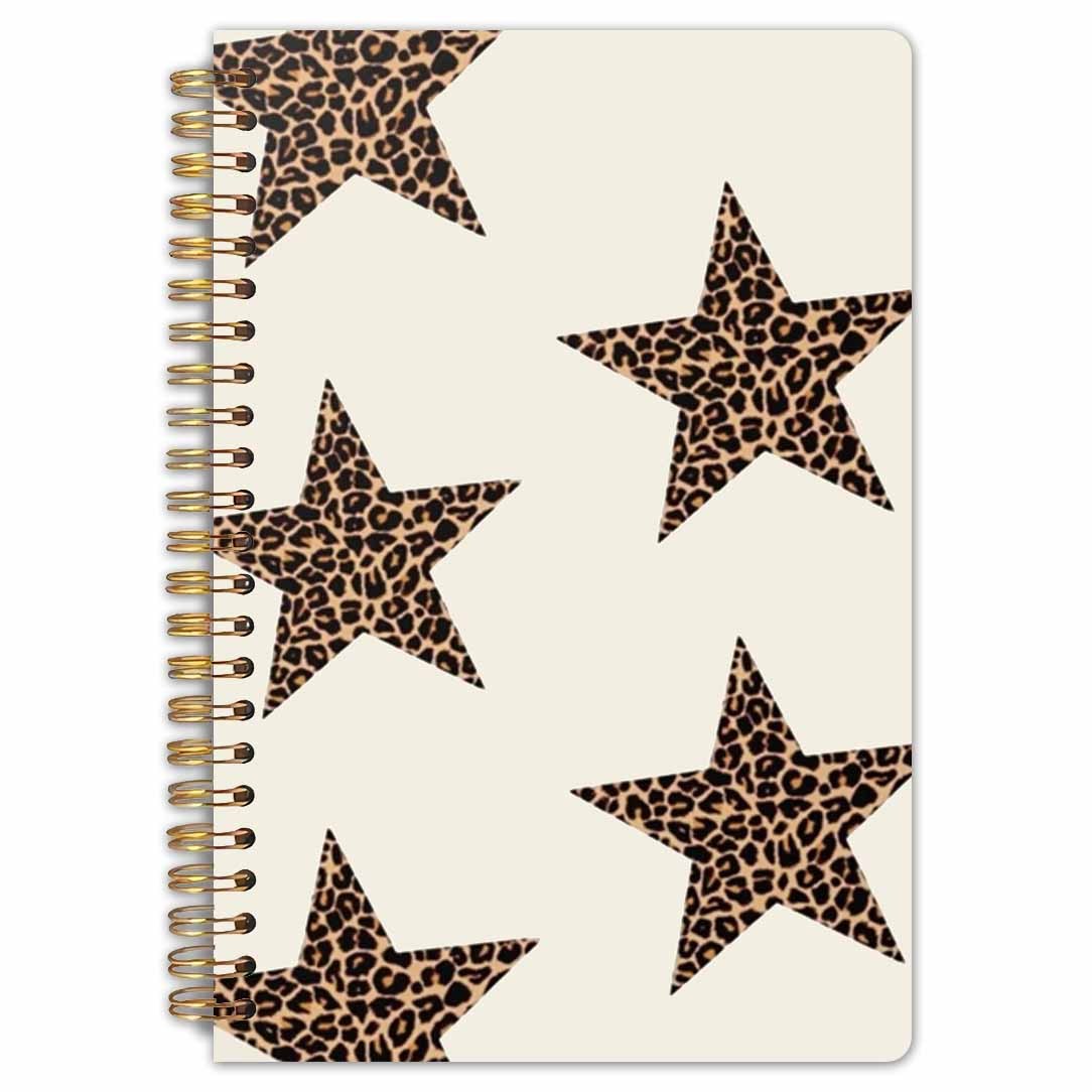 TEMU Carnet à spirale 1 pièce avec imprimé étoiles à motif léopard - 5,5x8,3 pouces, pages intérieures de haute qualité, journal et élégant, fond