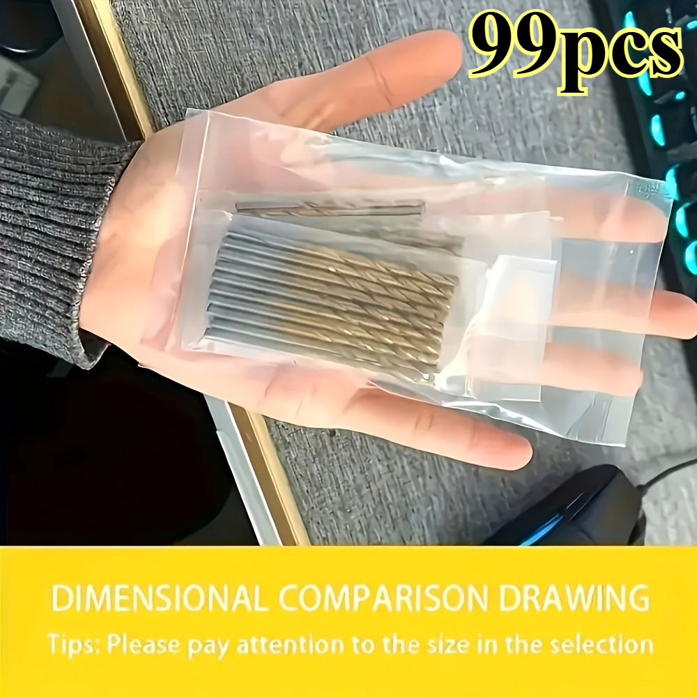 TEMU 99pcs Miniature Small Drill Bit Set - Precision Hand Drills, Assorted Sizes 1.0/1.5/2.0/2.5/3.0mm - No Required, Suitable For Metal/woodworking,