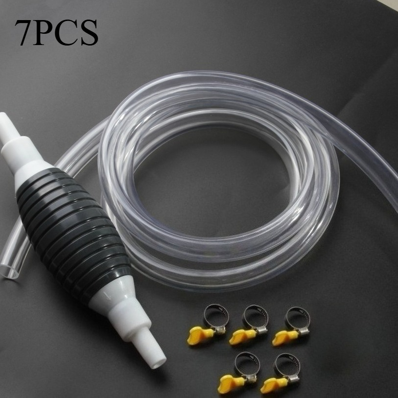 TEMU 7pcs (1 Hand Pump, 1 Tube, 5pcs Clamps), Portable Manual Extractor, Suitable For Manual Pumps Used In Cars To Transport Gasoline, , Engine Oil,