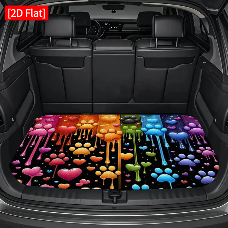 TEMU [2d Flat] Fashion Rainbow Heart Paw Print Car Trunk Mat Universal Luggage Mat Outdoor Mat Suitable For Trucks And Suv Models Ideal Gift Car