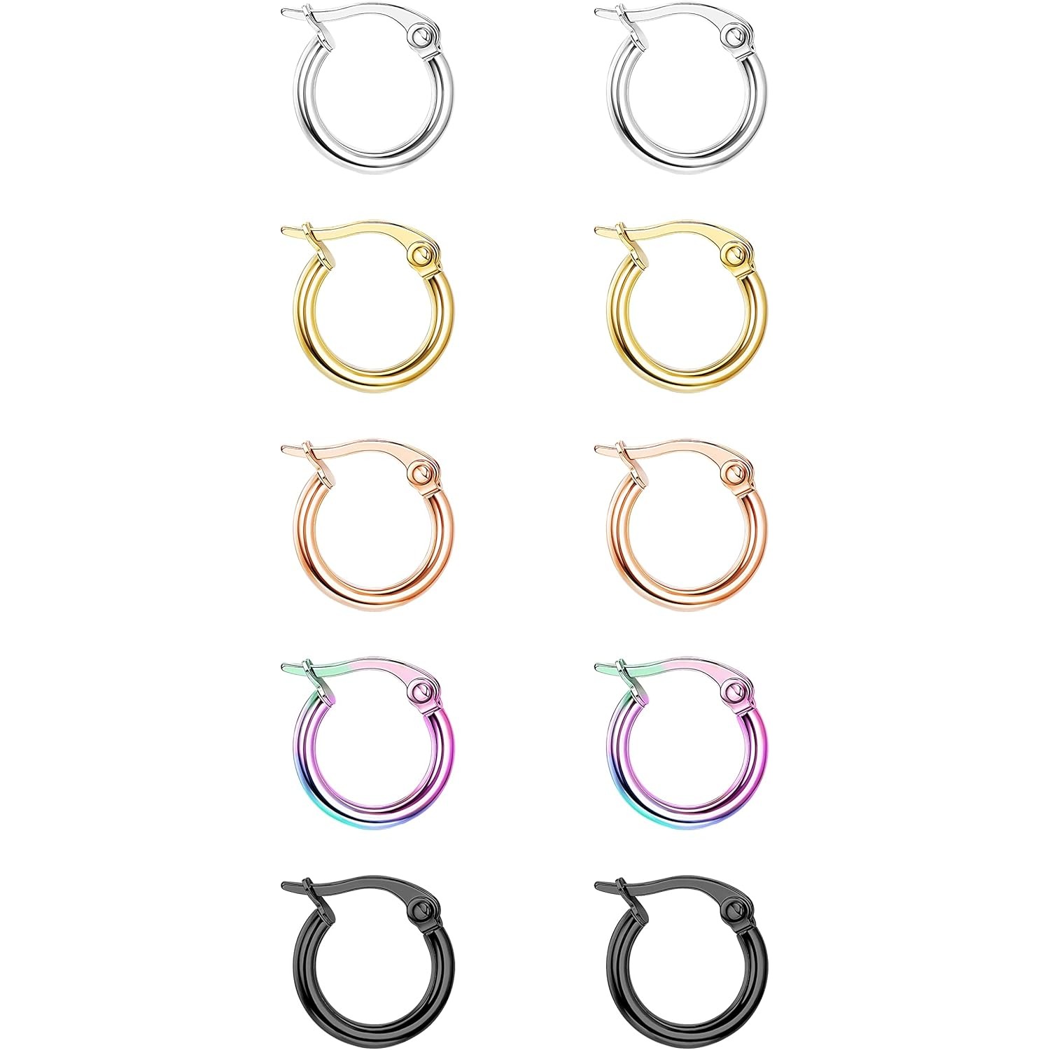 Image of 5pairs Colorful Hoop Earrings Surgical Steel Hoop Earrings For Women Loop Earrings 10mm/ 15mm/ 20mm/ 25mm