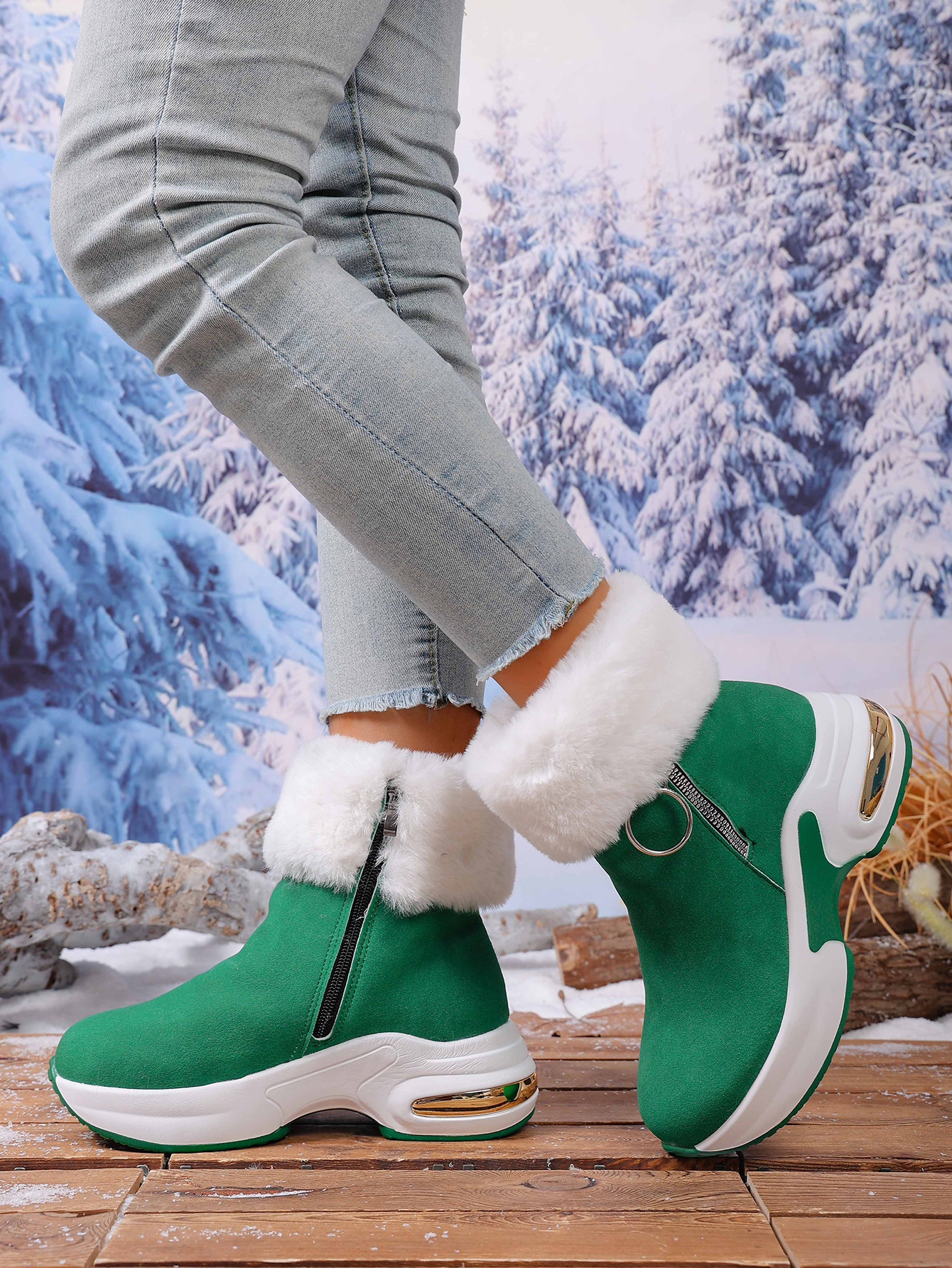 Winter Fleece-Lined Warm Wedge Snow Boots | Women 2025 New Large Size 43 Thick Sole Furry Snow Boots with Fabric Upper and Insole, EVA Sole