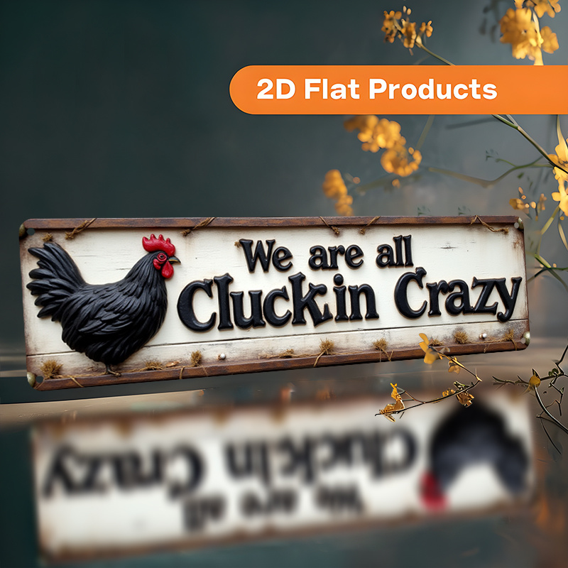 TEMU 2d Flat, Vintage " All Cluckin Crazy" Chicken-themed Metal Wall Sign - 15.7"x3.9" (40x10cm) Farmhouse Decor, Durable Aluminum Plaque With