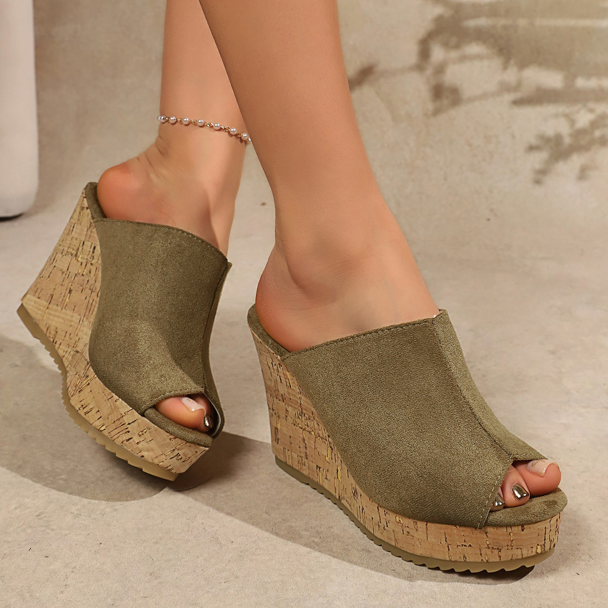 TEMU Sandali con zeppa in stile vintage, ciabatte da esterno con plateau e punta opaca, scarpe da donna