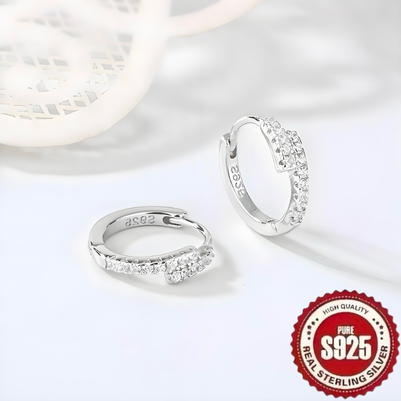 

1 Pair Of S925 Sterling Silver, Fashionable, Retro, , Trendy, Luxury, Elegant, Sweet, , , Inlaid With Synthetic Zirconia, Double-row Line Arrangement, Geometric Of Luxury, , Temperament, , Girly