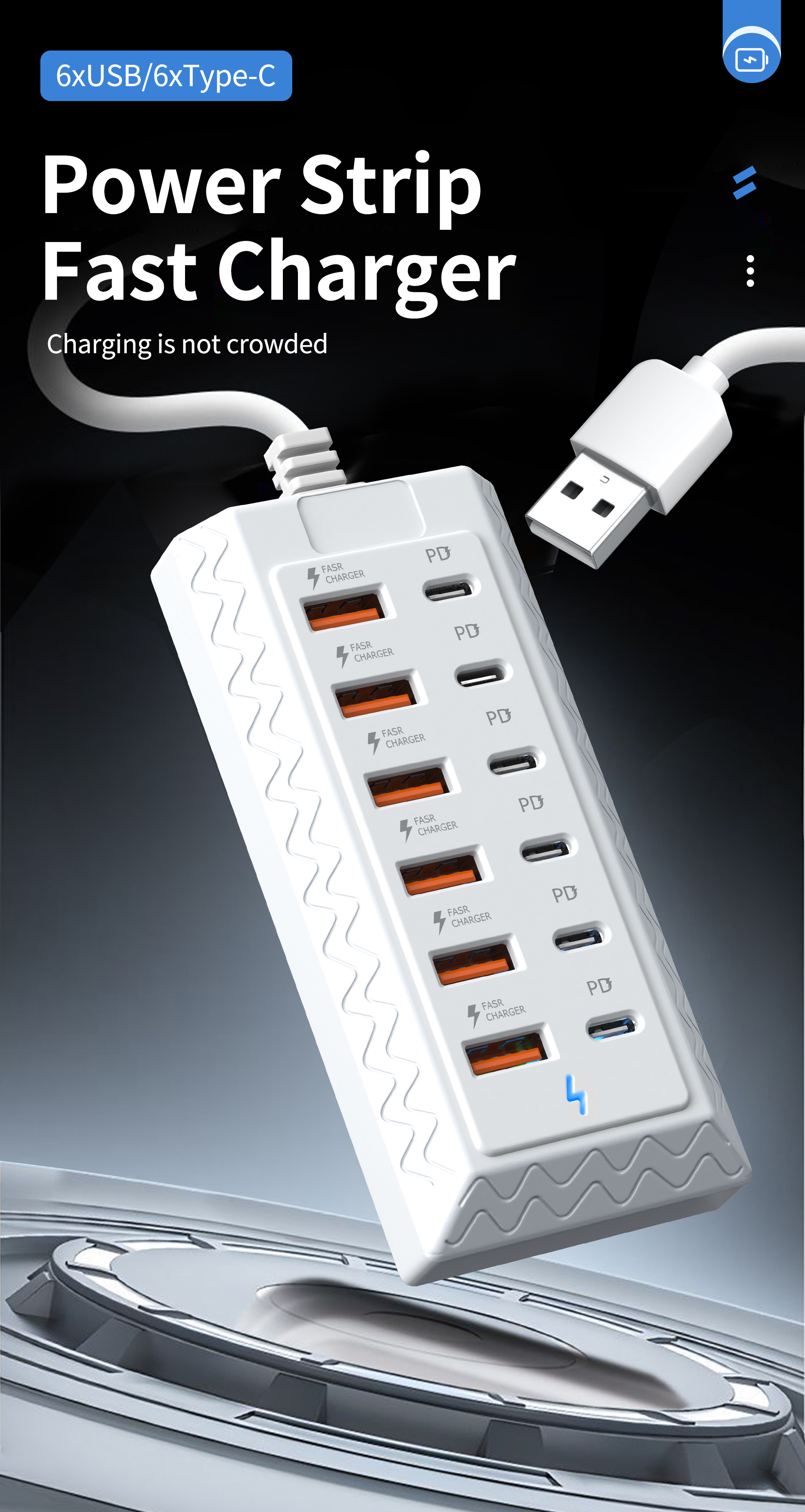 12-In-1 Quick Charging Dock | 6 USB And 6 Type-C Ports, 12-Port Simultaneous Charging Hub | Multi-Device Adapter | Reliable Power Source | Travel And Office Charging Solution | Gifts for Thanksgiving, Christmas, And Valentine'S Day