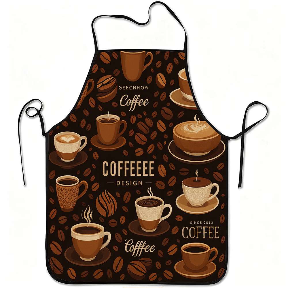 TEMU 1pc Of Coffee-themed Printed Apron, Durable And Easy To Clean, With An Adjustable Waistband, Made Of Polyester. Suitable For Kitchen Cooking,