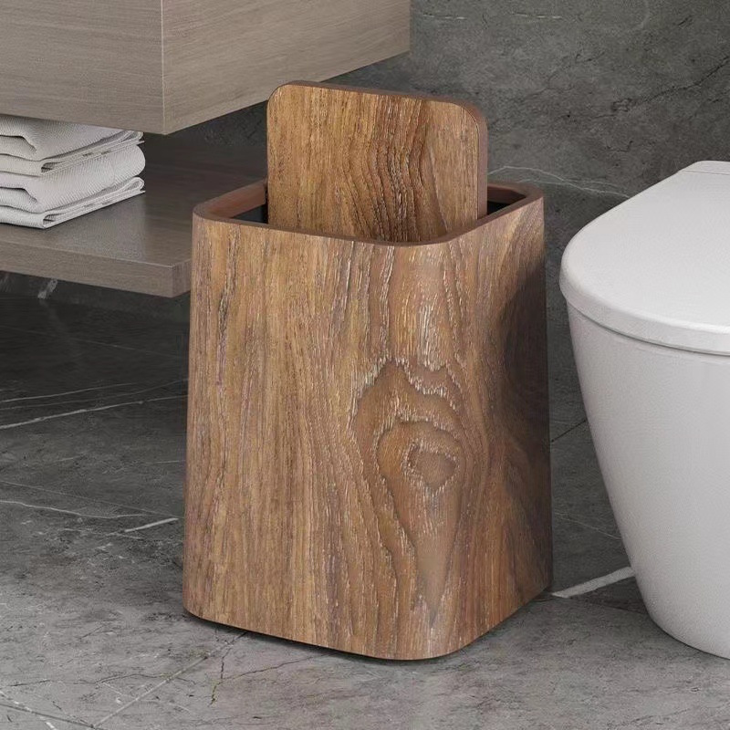 

Retro Wood Grain Square Trash Can, Large Capacity, Plastic, No Electricity Needed, Ideal For Living Room, Kitchen, Bathroom, Hotel