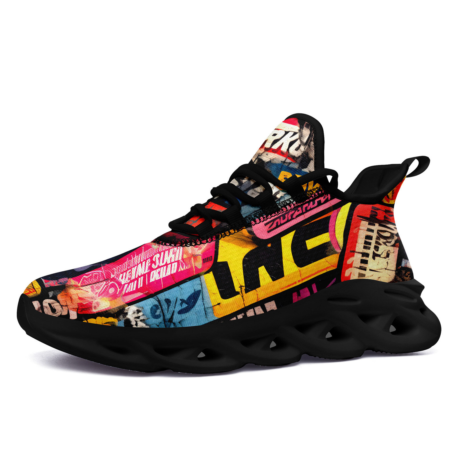 TEMU Coolcustomize Men's Retro 90s Graffiti Logo Print Wide Fit Loafers, Stylish Breathable Blade Shoes, Comfortable Wide Fit Casual Sneakers