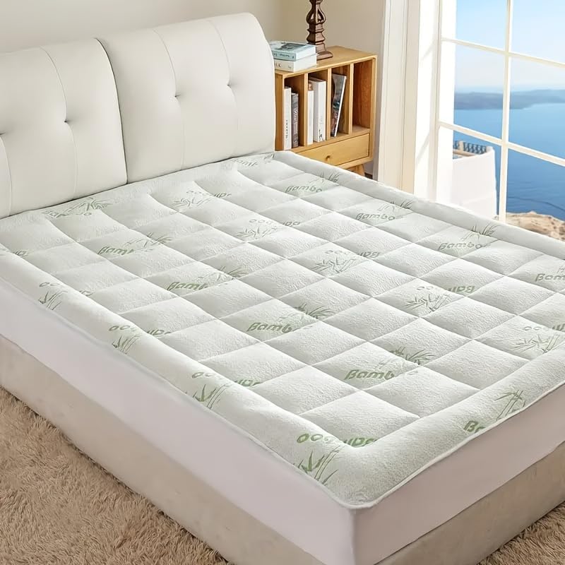 TEMU Couche supérieure de matelas en bambou - Couvre-matelas couverture, couvre-matelas pour oreiller, avec poches profondes de 8 à 21 pouces,