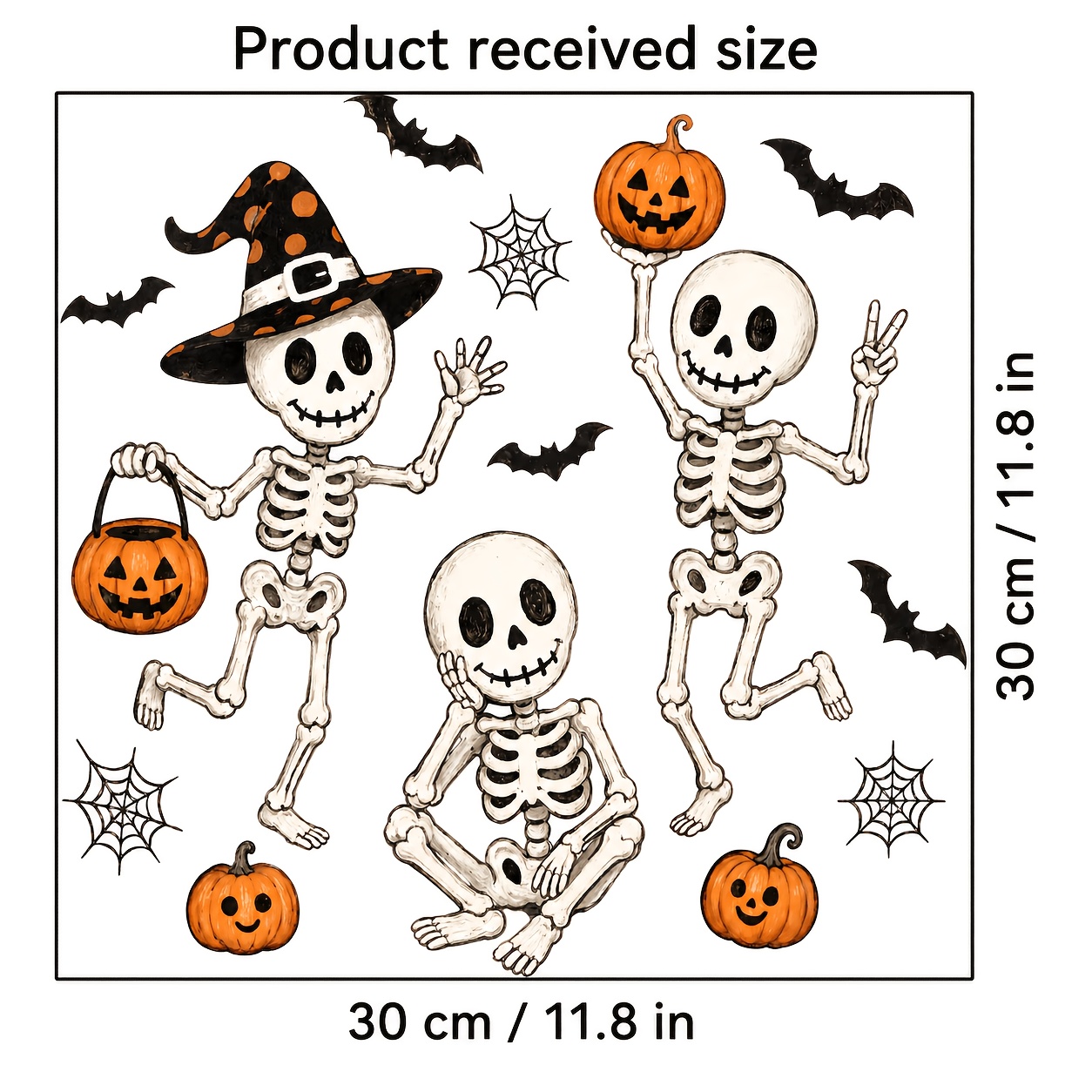 TEMU 1 stuks, 2D Platte Print Halloween Pompoen Vakantie Raamsticker, Handgetekende Illustratie Stijl Halloween Decoratieve Glazen Sticker, Vleermuis