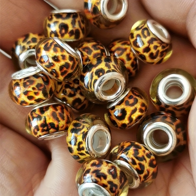 TEMU 30pcs Resin Bead Leopard Print Large Hole Bead 14 X 9mm, Women's Personalized Leopard Print Bead, Wide Width Hole Pen Bead, Large Hole Bead,