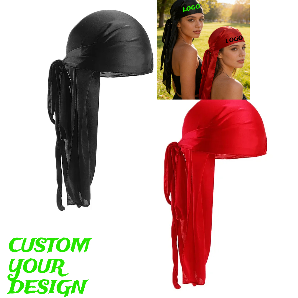 TEMU 2pcs Pack Custom Logo Men's & Women's Y Durag Pirate Hat With Heat Transfer Printing - Soft Fragrance-free Suitable For Hip Hop, Sports, Outdoor