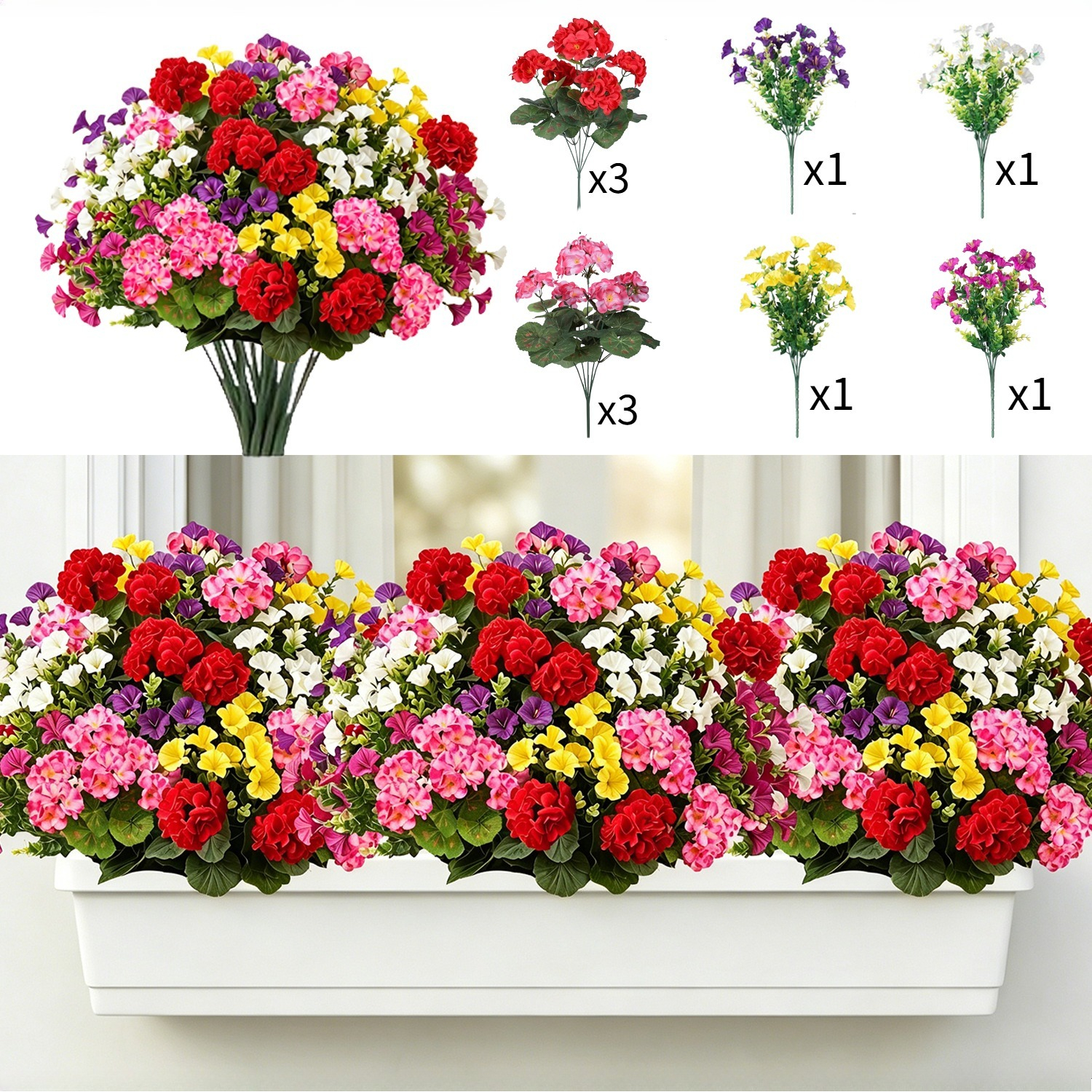 Image of 10 Bundles Artificial , Uv Resistant Faux Geranium And , Fade Resistant Low Maintenance Fake Floral Plants, Perfect For Home, Porch, Wedding, Yard, Garden, Balcony, Patio Decor