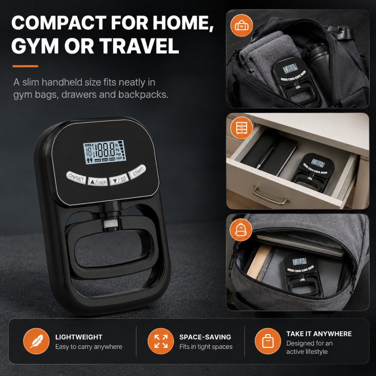 Digital Hand Dynamometer Grip Strength Tester, 120kg Capacity