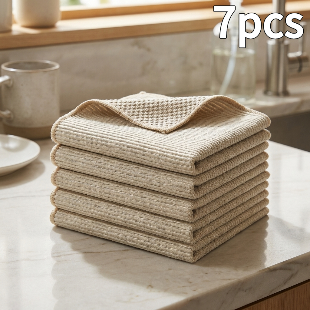 TEMU Lot de 6/7 torchons de cuisine en microfibre à gaufrées, chiffons à vaisselle absorbants épaissis double face, forte absorption d'eau de ,