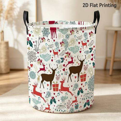 item picture 1pc scandinavian christmas deer laundry hamper with snowflake rectangular clothes storage basket suitable for home bathroom bedroom closet holiday for families apartment 2d flat laundry baskets
