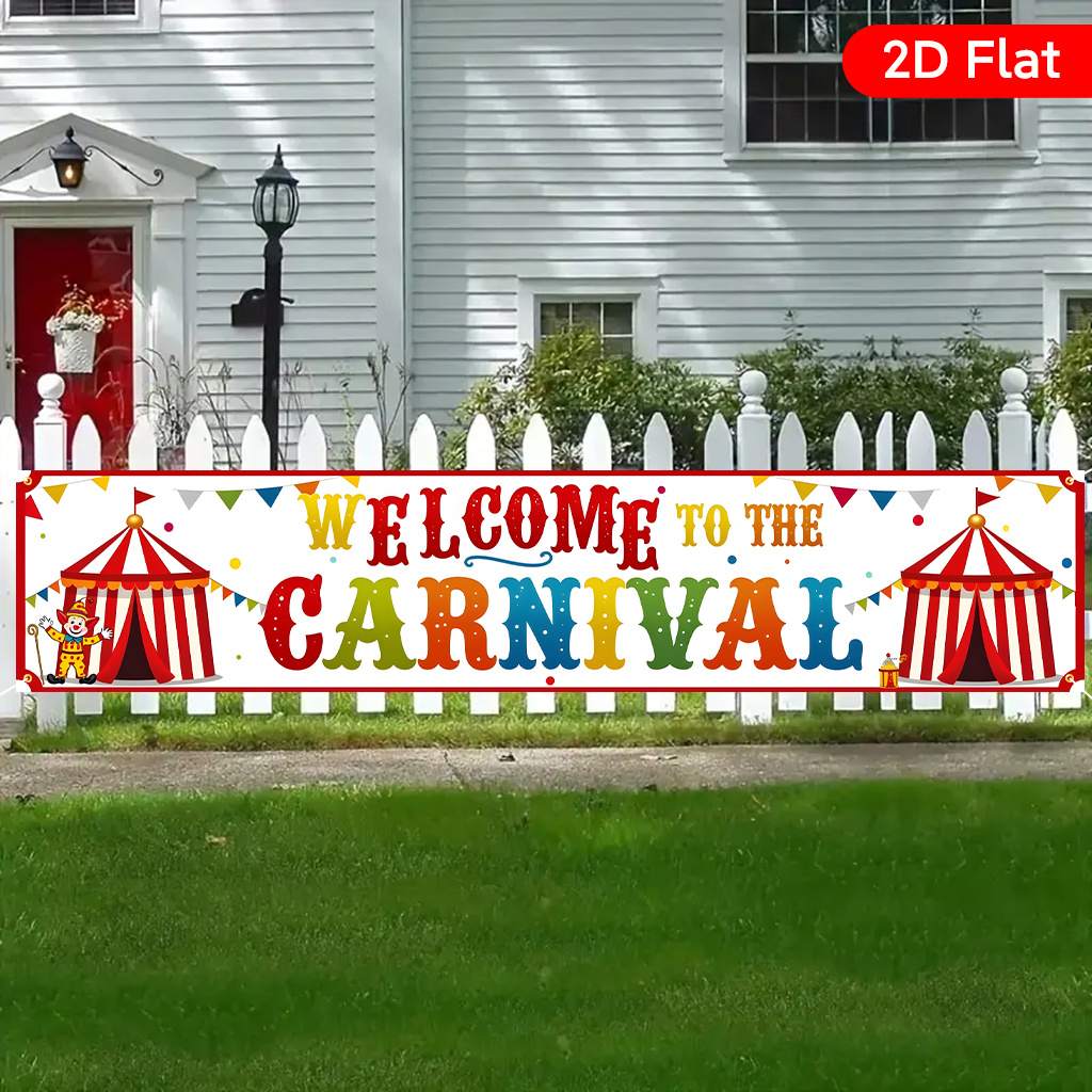 TEMU 1pc, Welcome To Carnival 8, Beautifully Designed Large Yard Banner For Birthday Parties And Anniversaries, Promotional Slogan Banner, 17.7x78.7