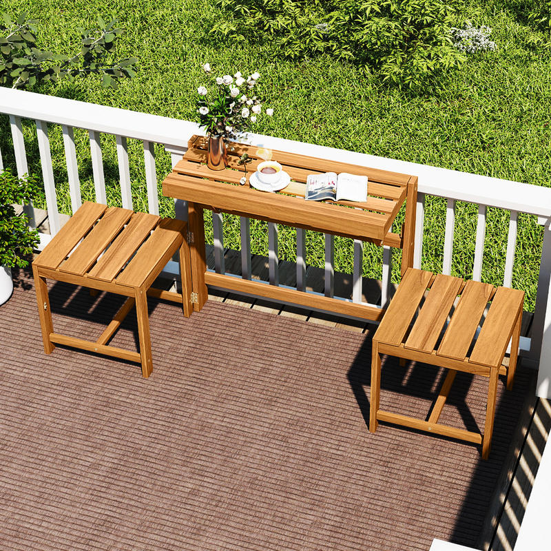 3-in-1 Outdoor Acacia Wood Loveseat Bench | Durable Hardwood Construction with Slatted , Mixed Color End