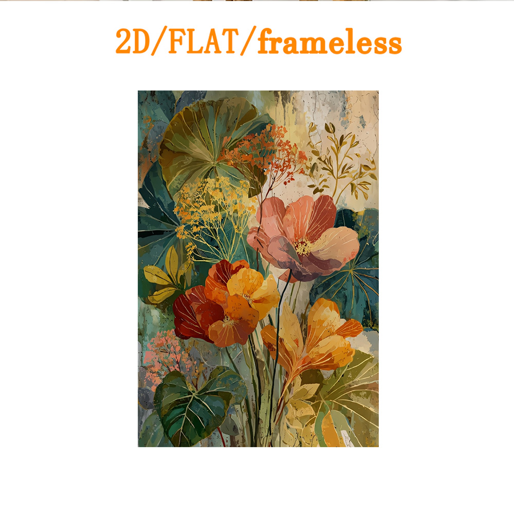 TEMU 2d Flat, 2d Flat, [2d Flat] 1pc Frameless Canvas Poster, Colorful Plant Art Poster, Nature Artwork, Mural, Birthday Gift, Living Room, Bedroom,