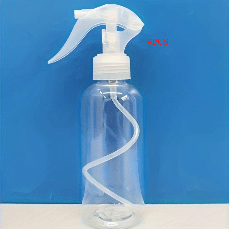 TEMU 4pcs 200ml Continuous Fine Mist Spray Bottles - Reusable, Plastic For Hair Styling, Gardening, Cleaning, Haircare & Skincare - Transparent ,