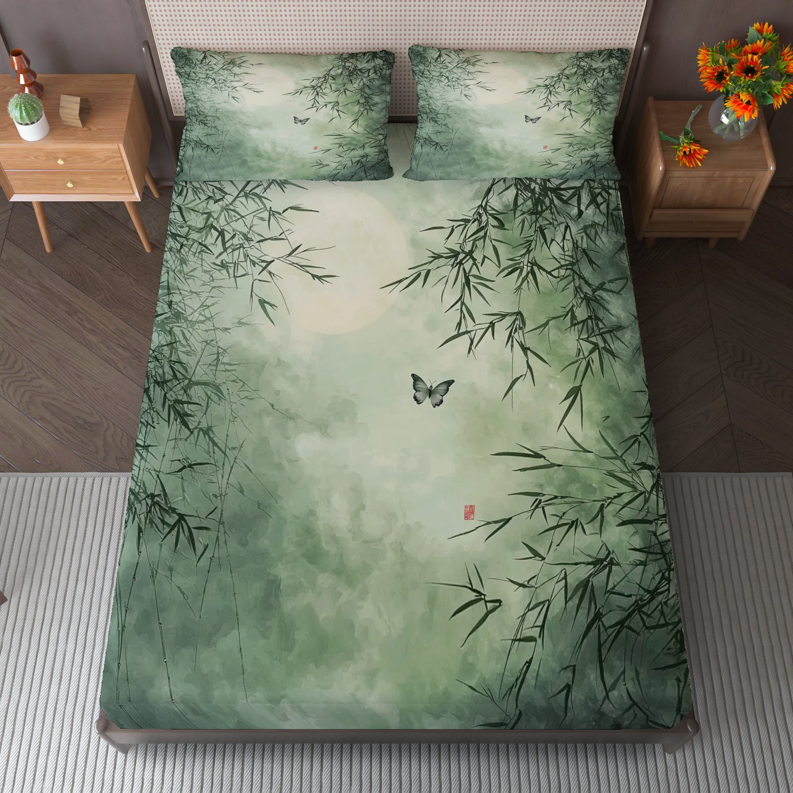 TEMU 3pcs Bamboo Sheet 3 Piece Set (1*fitted Sheet 2*pillowcases, ), Nature Theme, Bedding Set, Soft, Breathable, Suitable For Decoration Bedroom,