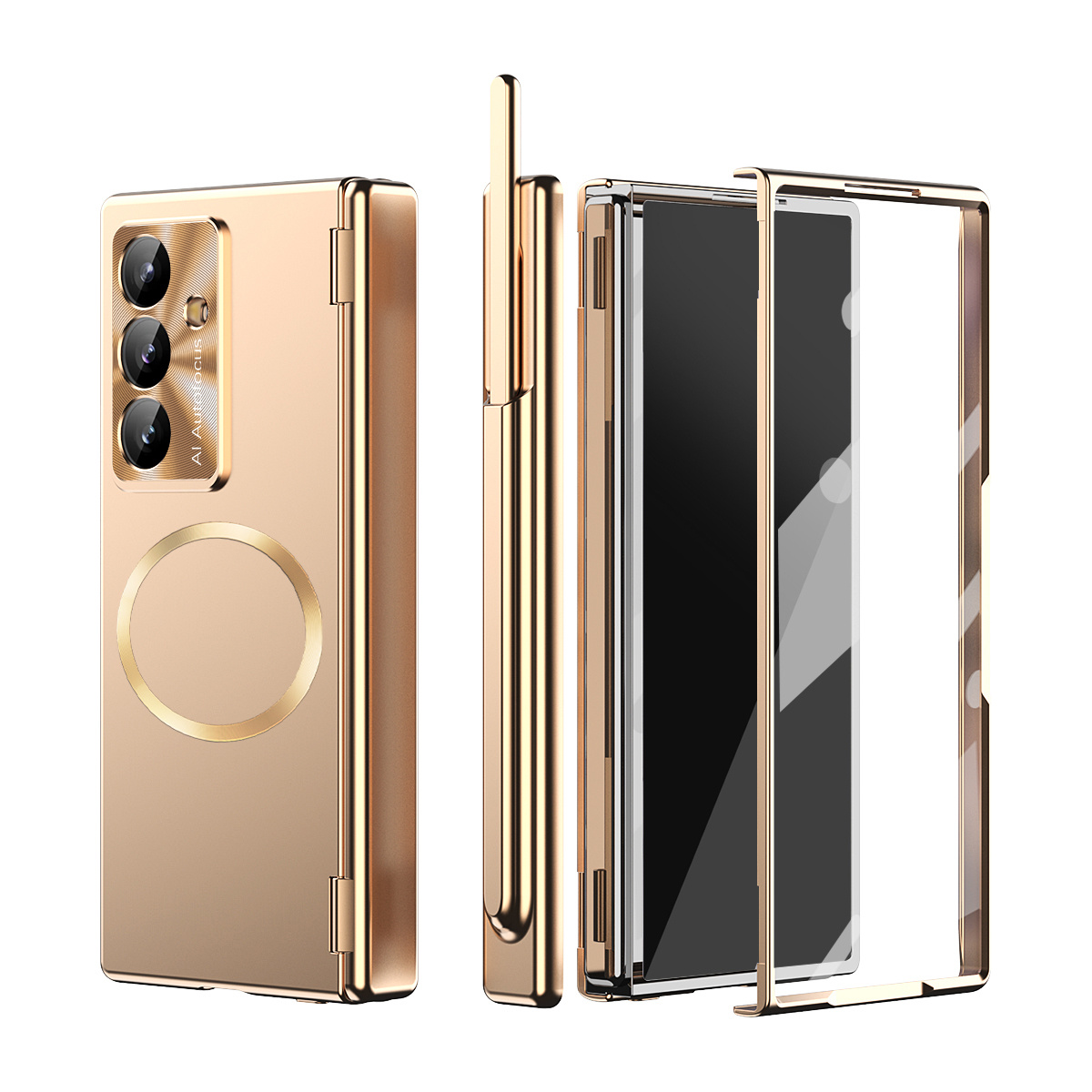 TEMU Phone Case: Phone Case For Galaxy Z Fold 7, Series, Dual Hinge With Stylus, Includes Pen Slot, Magnetic Snap Closure, Multiple Color Options,