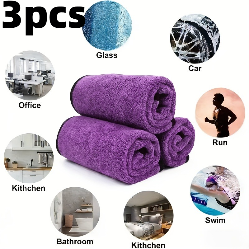 TEMU 3pcs Set Of Thickened Microfiber Car Wash Towels, Non-damaging To Car Paint And Interiors, Highly Absorbent Cleaning Cloths. Suitable For Car ,