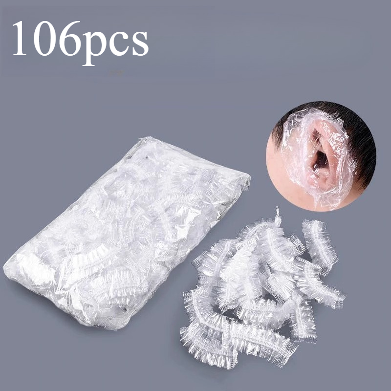 TEMU 106pz Copriorecchie Monouso Elasticizzati, Spessi e Trasparenti, Progettati per Tinture per Capelli, Bagno, Lavaggio Capelli, delle Orecchie in