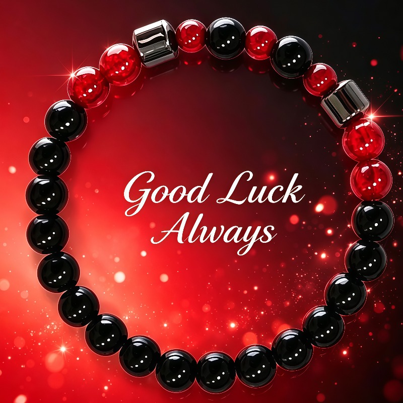 TEMU A String Of Black And Red Contrast Bead Elastic Bracelets, Easy Everyday Stackable Bead Jewelry
