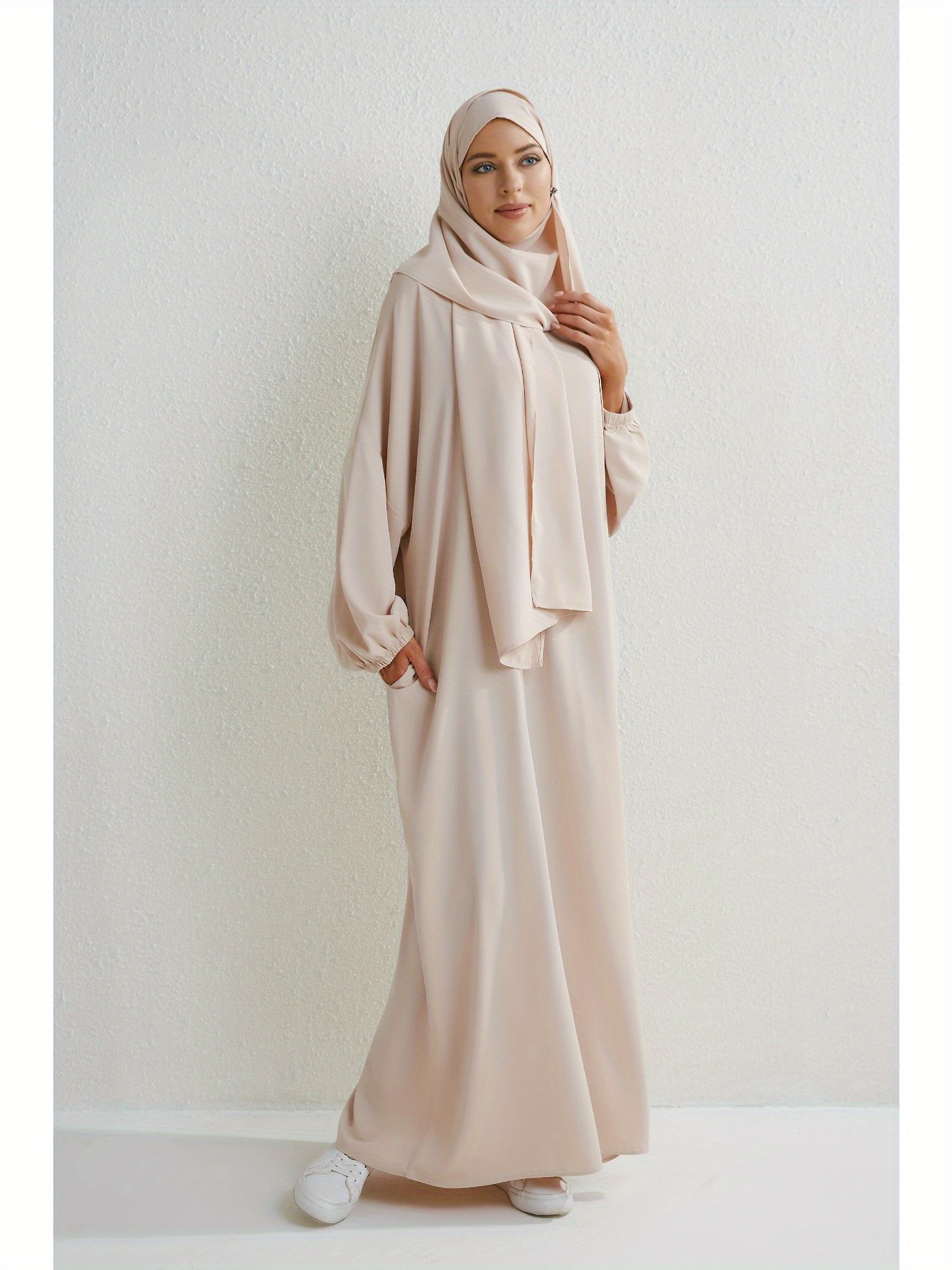 beige dress with hijab Lina Satin Flare Dress - Misty Sage main image 0