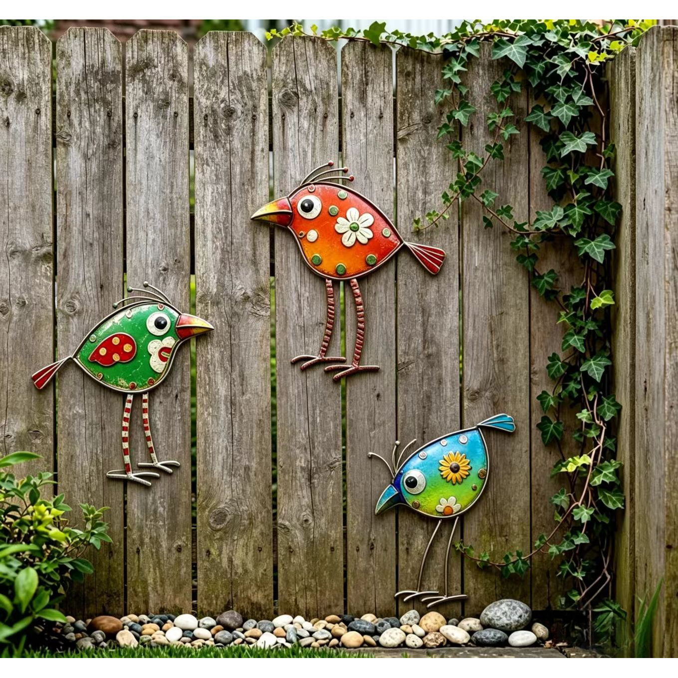 TEMU Plat 2D, [Plat 2D] 2DFLAT Lot de 3 oiseaux rustiques peints - Extérieur/ Convient pour la décoration de patio, cour, porche, pelouse, ornements