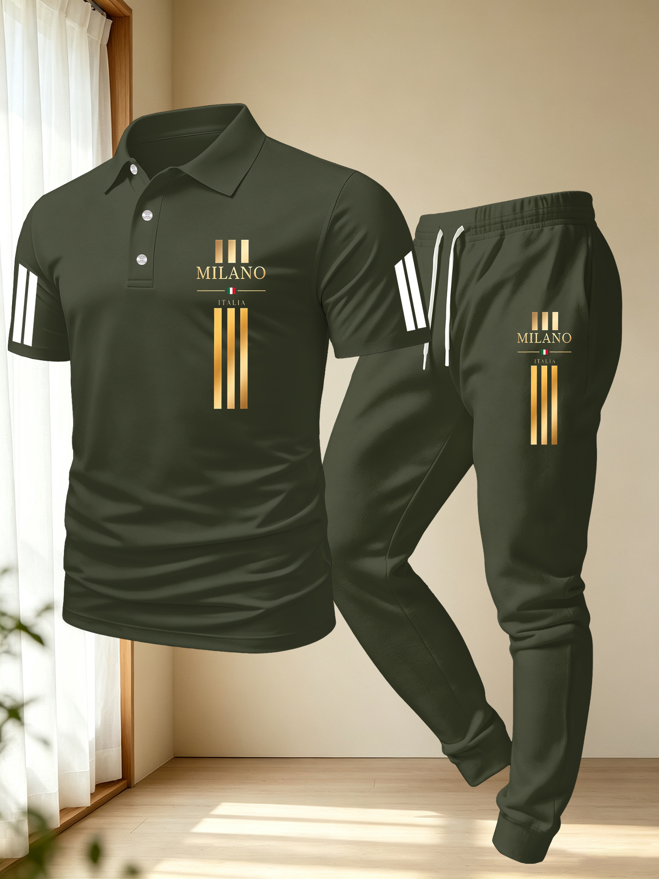 Conjunto de Calças Polo Minimalista Casual Masculino 5