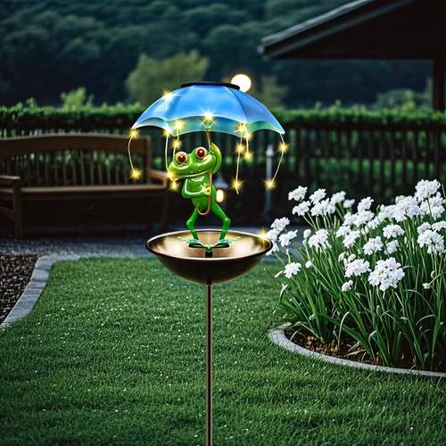 item picture 1pc outdoor frog solar garden light wild bird feeder waterer and bird wading pool with led string lights frog outdoor holiday display lighting suitable for courtyards gardens lawns patios and streets for friends
