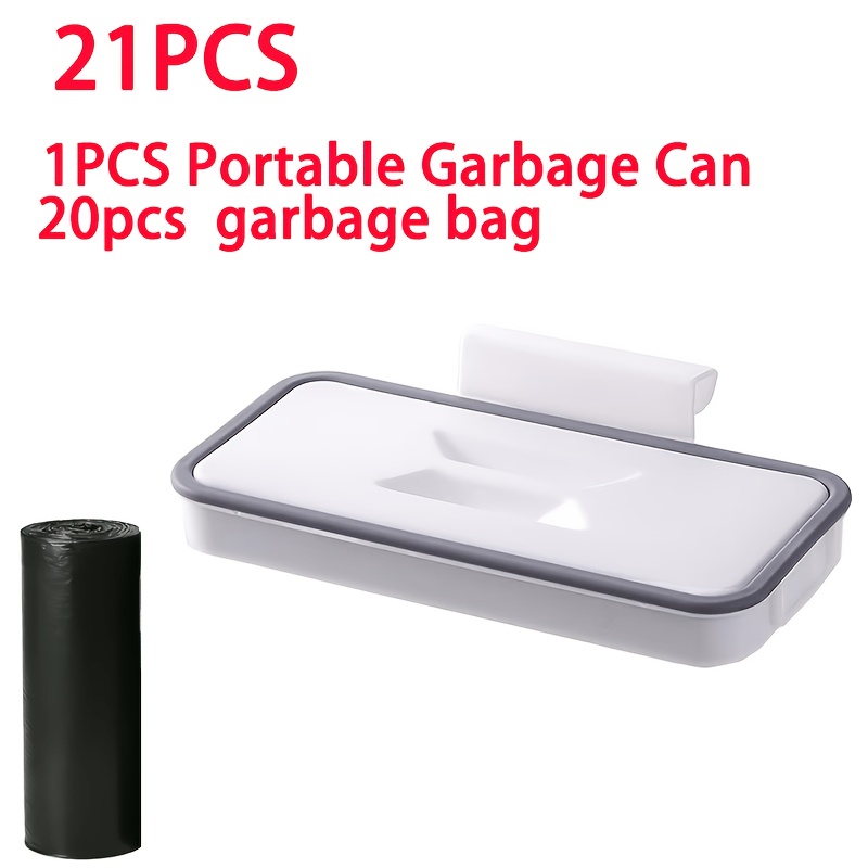 TEMU 21pcs Set: 1 Portable Trash Can + 20 Trash Bags. Portable Trash Can With Lid, Designed For Rv Kitchens - Compact Square Shape, Suitable For Rvs,