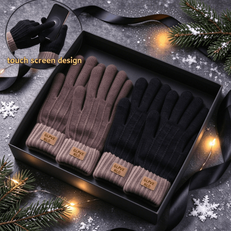 TEMU 4pcs/2 Paires de gants en épais et doublés en polaire, gants chauds d'hiver, gants , gants doigts à ourlet côtelé et couleur contrastée, gants