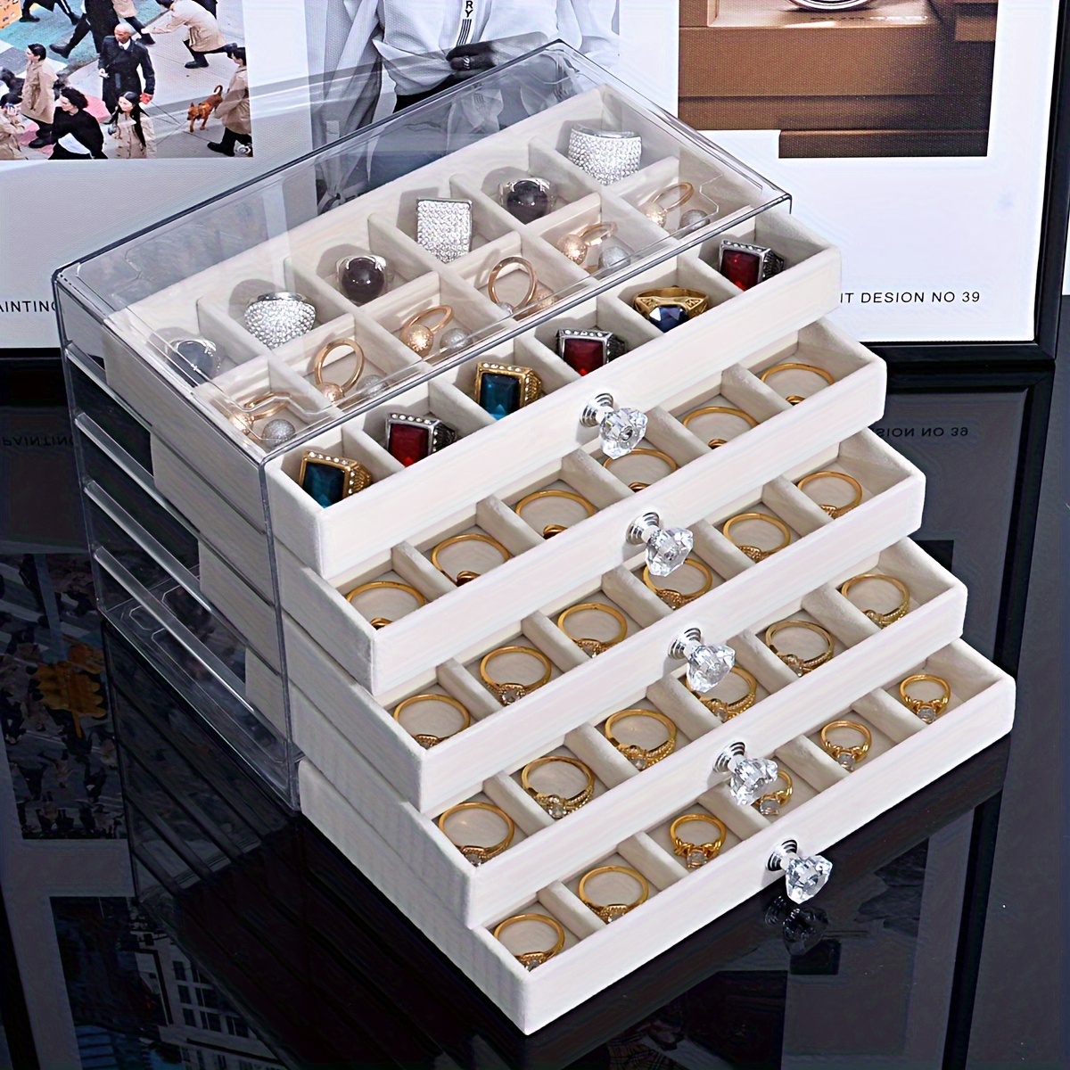 1 multi function transparent desktop large capacity drawer jewelry box bracelet bracelet earring ring storage box multi layer partition watch storage box ring box earring storage box necklace storage rack earring storage box jewelry storage bo Product details 0