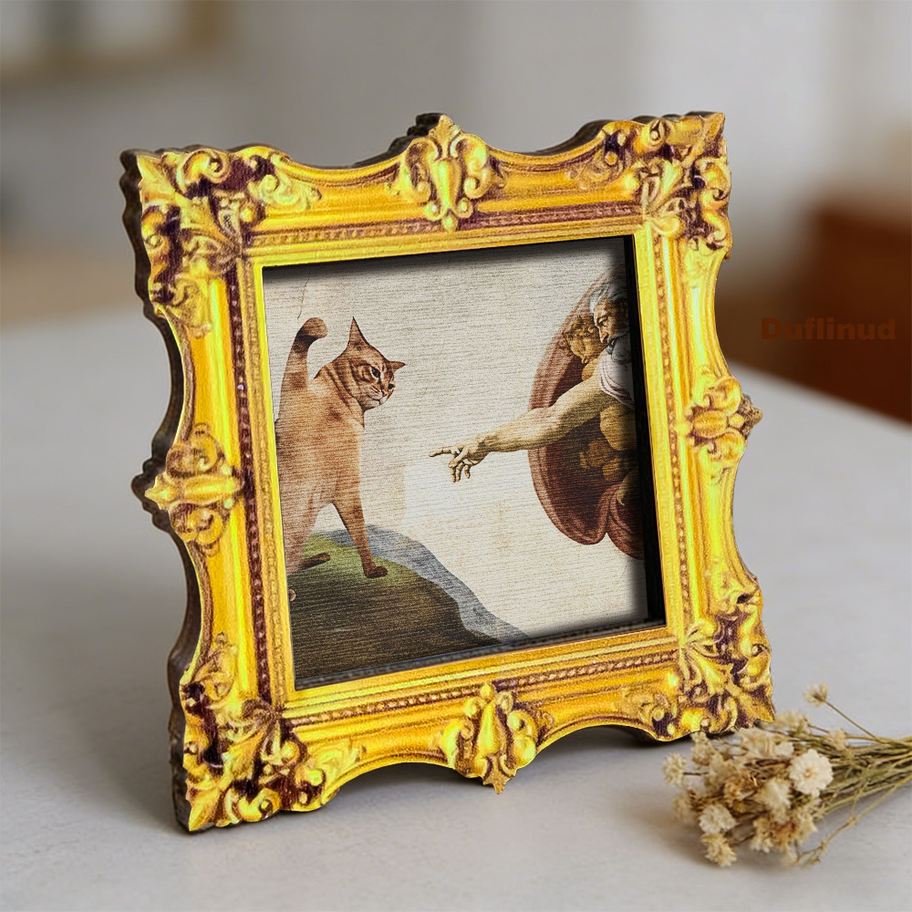 TEMU 1 aimant de réfrigérateur en bois, chat amusant et main de la création, mini peinture décorative en bois, autocollant de réfrigérateur en bois,