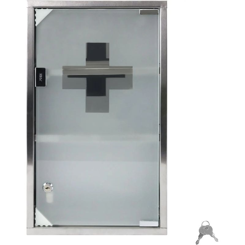TEMU Medicine Cabinet, Medicine Cupboard, Stainless Steel Medicine Cabinet, 2/3/4 Compartments, Medicine Cabinet With Glass Door And 2 Keys, Cabinet,