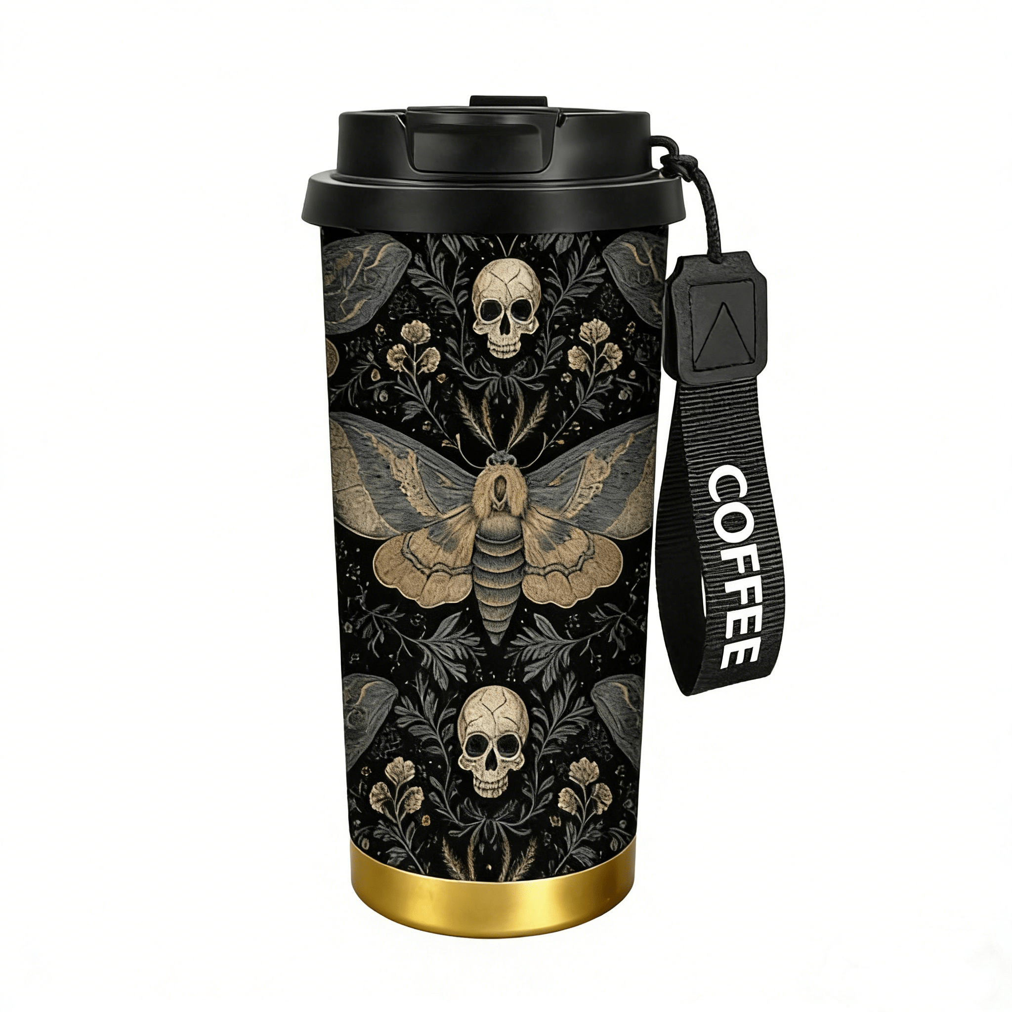 TEMU Mug à café en acier inoxydable 316 de 17,92 oz, tasse, gobelet, motif de crâne de gothique. Style universel portable , avec couvercle et paille,