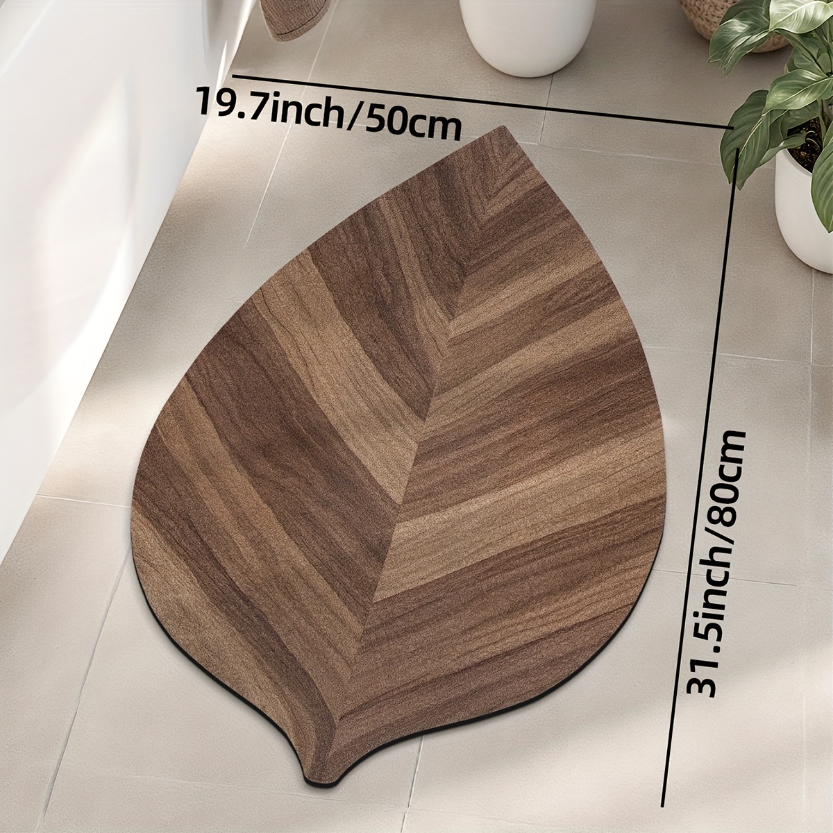 Image of 1pc Bathroom Mat Large Leaf Print Mat Backing Rubber Non-slip Absorbent Mat Home Toilet Mat Bathroom Carpet Toilet Foot Mat Home Decor Summer Decor Autumn Decor