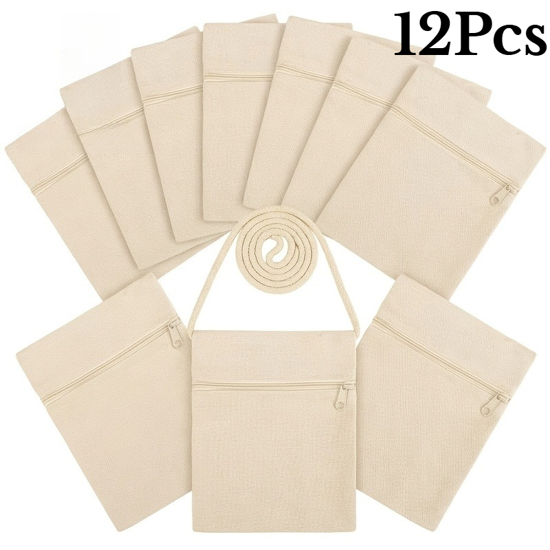 TEMU 12pcs Canvas Bags For Painting, Suitable For And Celebrations, Small Pouches That Decorated, Beige , Perfect As Gifts