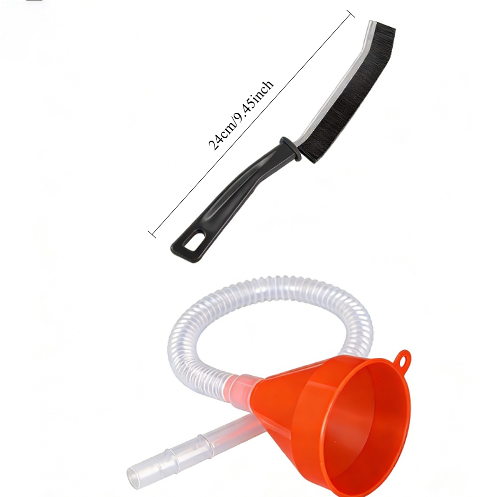 TEMU 2pcs (1pc Flexible Hose Funnel And 1pc Crevice Cleaning Brush) | Durable Abs Material, Adjustable Angle Design, Ideal For Preventing Leaks When