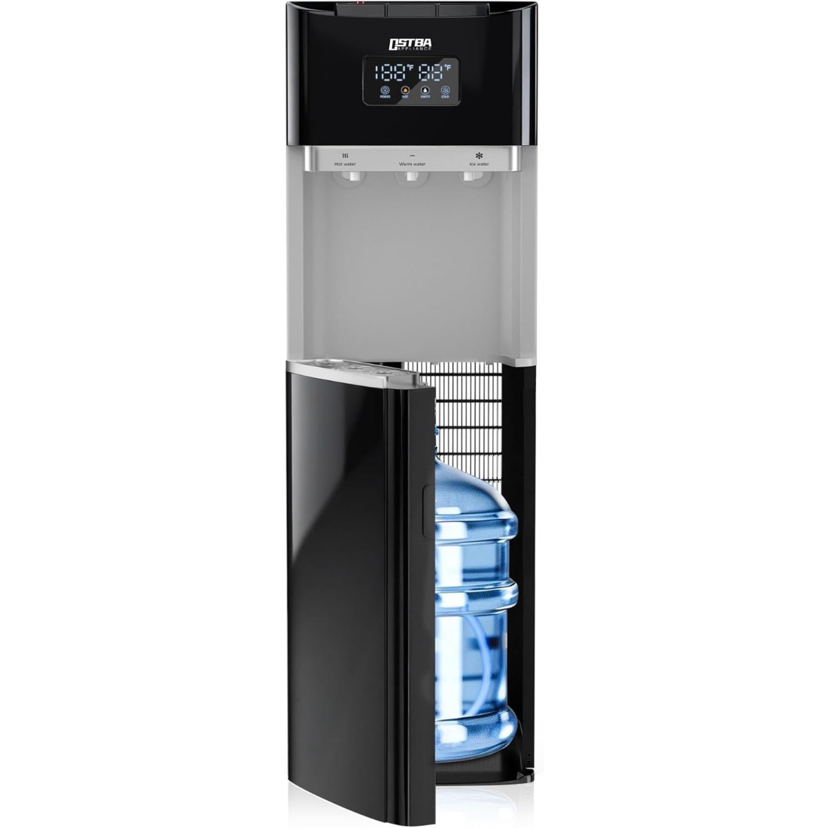 Bottom Load Water Dispenser, Led Display, Hot Cold & Room Water, Stainless , Child Lock, 3 & 5 Gallon For