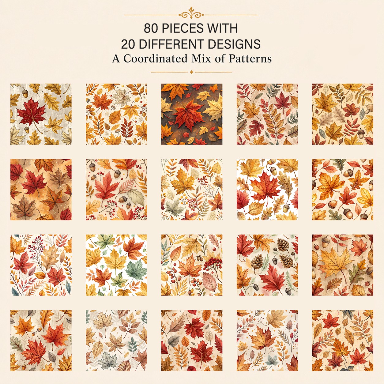 TEMU 80pcs 5"X5" (12.7Cm X 12.7Cm) Aquarelle Automne Feuille d'érable Imprimée Bordure Crantée Anti-déchirure, Pas Besoin de Couper, Couture Directe